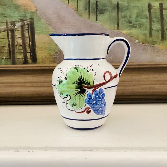 Majolica Grapevine Pitcher Country Farmhouse Decor RC Cal Hand Painted Portugal - Picture 12 of 12